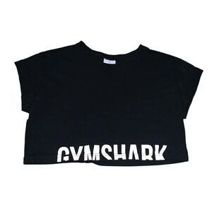 Gymshark Apollo Crop Top Women S Black Graphic Tee Cotton Gymcore Athleisure EUC